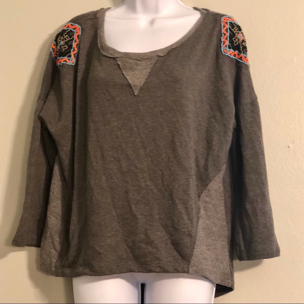 Funky grey Aztec beaded cotton sweater